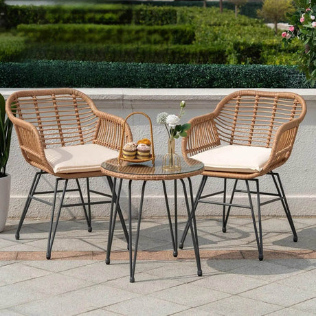 3-Piece Outdoor Wicker Patio Bistro Set With Cushions - Omega Lifestyles