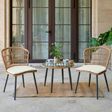 3-Piece Outdoor Wicker Patio Bistro Set With Cushions - Omega Lifestyles