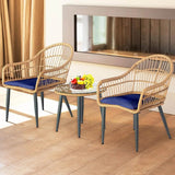 3-Piece Outdoor Wicker Patio Bistro Set With Cushions - Omega Lifestyles