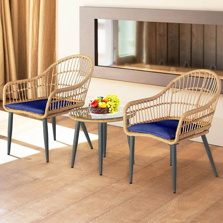 3-Piece Outdoor Wicker Patio Bistro Set With Cushions - Omega Lifestyles