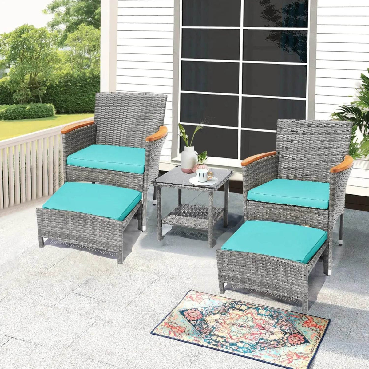 5-Piece Gray Wicker Outdoor Patio Furniture Set - Omega Lifestyles