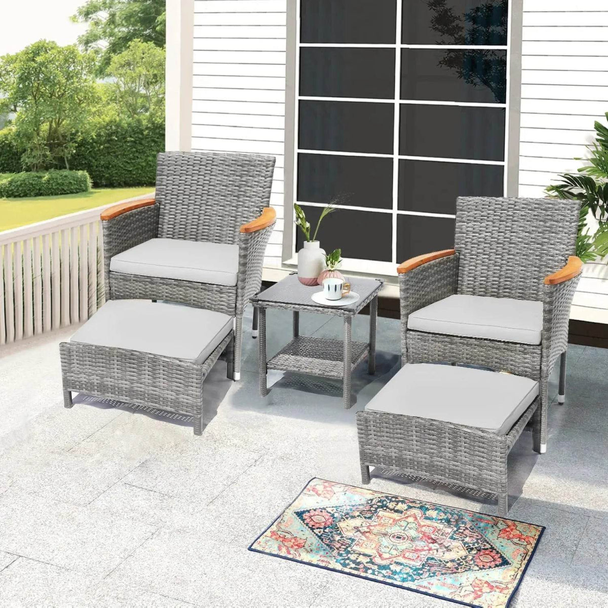 5-Piece Gray Wicker Outdoor Patio Furniture Set - Omega Lifestyles