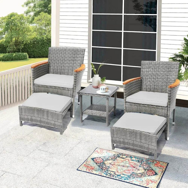 5-Piece Gray Wicker Outdoor Patio Furniture Set - Omega Lifestyles