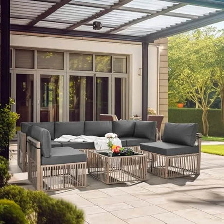 7-Piece All-Weather PE Rattan Outdoor Sectional Set - Omega Lifestyles