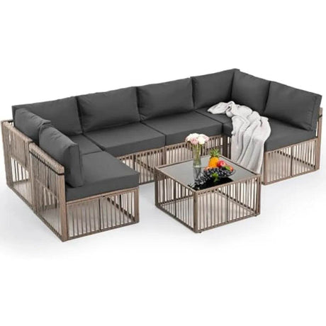 7-Piece All-Weather PE Rattan Outdoor Sectional Set - Omega Lifestyles