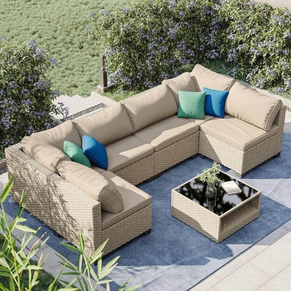 7-Piece All-Weather Wicker Patio Furniture Conversation Set - Omega Lifestyles