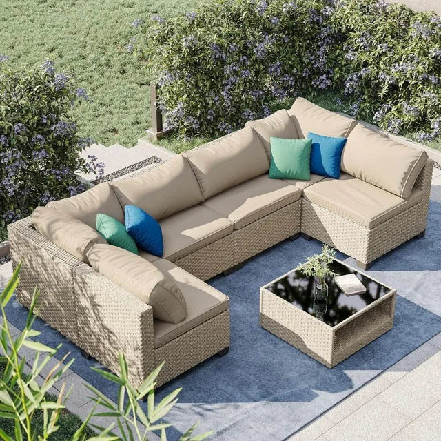 7-Piece All-Weather Wicker Patio Furniture Conversation Set - Omega Lifestyles