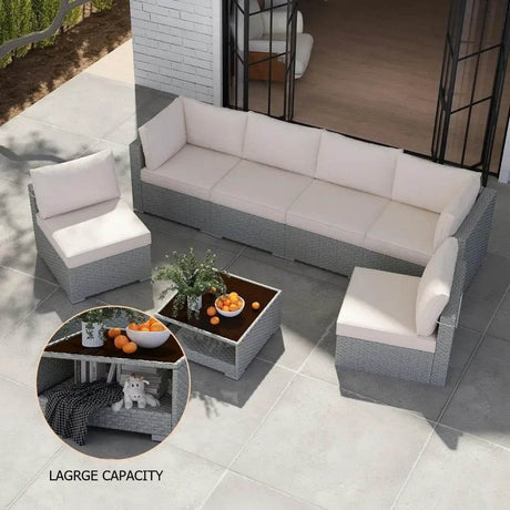 7-Piece All-Weather Wicker Patio Furniture Conversation Set - Omega Lifestyles