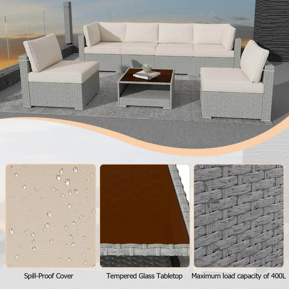 7-Piece All-Weather Wicker Patio Furniture Conversation Set - Omega Lifestyles