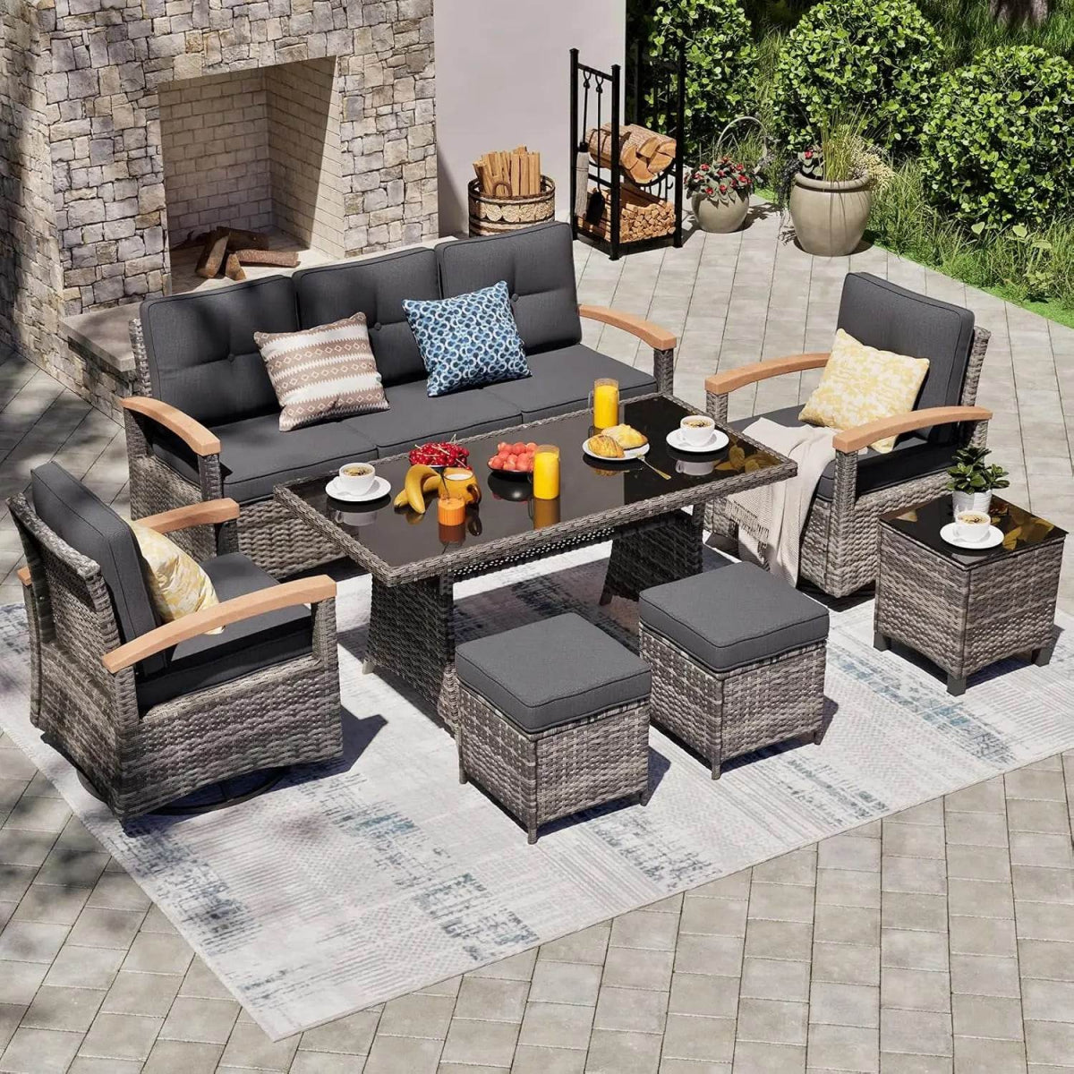 7-Piece PE Wicker Outdoor Patio Furniture Set - Omega Lifestyles