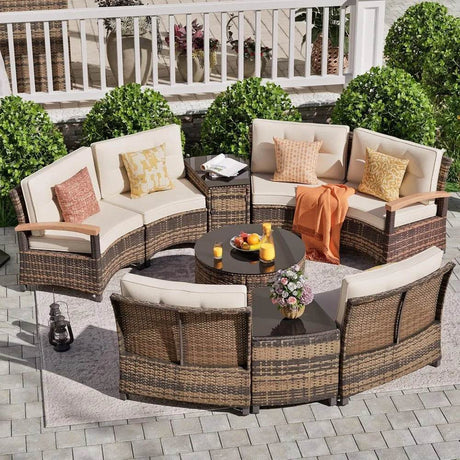 9-Piece Half-Moon Outdoor Patio Furniture Set - Omega Lifestyles