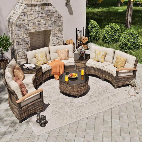 9-Piece Half-Moon Outdoor Patio Furniture Set - Omega Lifestyles