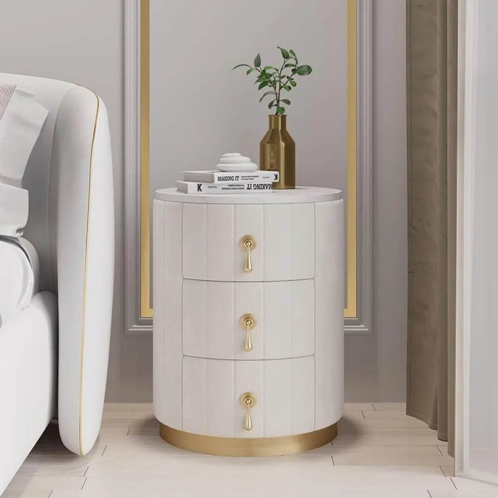Modern Velvet Upholstered Nightstand With Stone Top - Omega Lifestyles