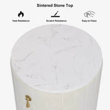 Modern Velvet Upholstered Nightstand With Stone Top - Omega Lifestyles