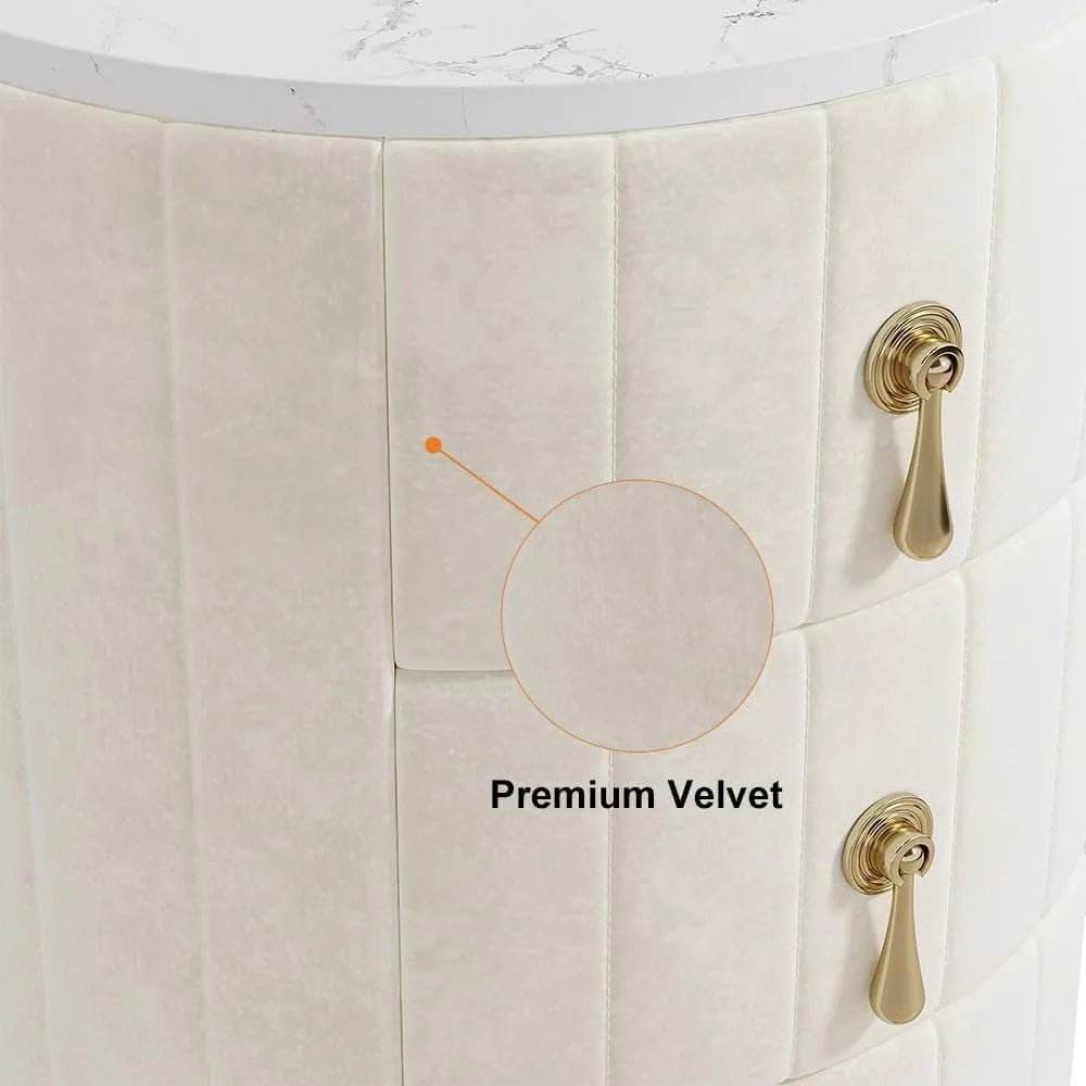 Modern Velvet Upholstered Nightstand With Stone Top - Omega Lifestyles