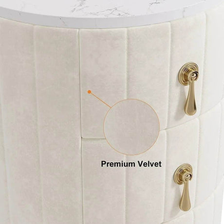 Modern Velvet Upholstered Nightstand With Stone Top - Omega Lifestyles