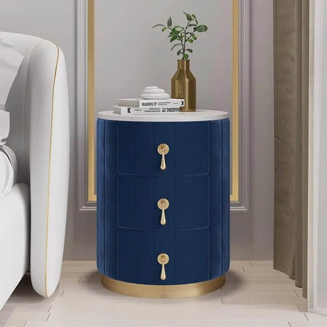 Modern Velvet Upholstered Nightstand With Stone Top - Omega Lifestyles