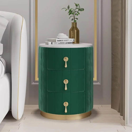 Modern Velvet Upholstered Nightstand With Stone Top - Omega Lifestyles