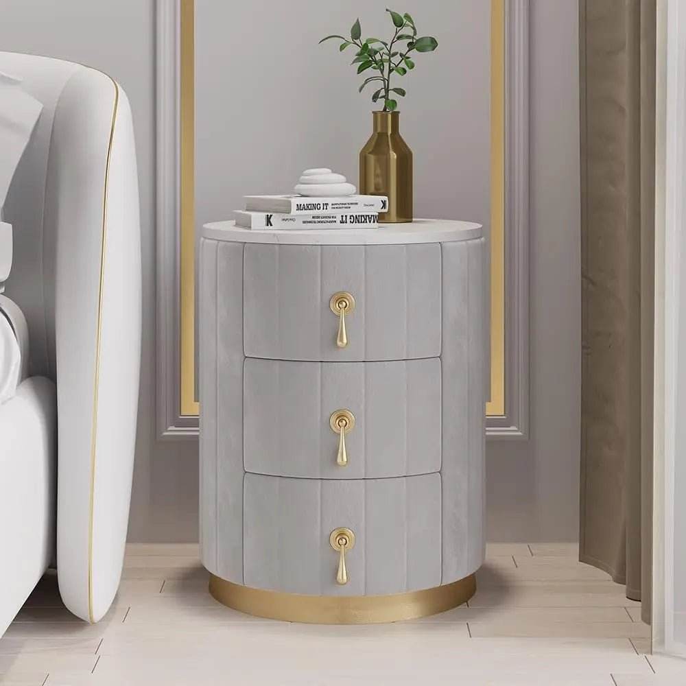 Modern Velvet Upholstered Nightstand With Stone Top - Omega Lifestyles