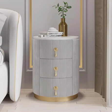 Modern Velvet Upholstered Nightstand With Stone Top - Omega Lifestyles