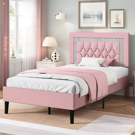 Upholstered Platform Bed Frame With Tufted Headboard - Omega Lifestyles