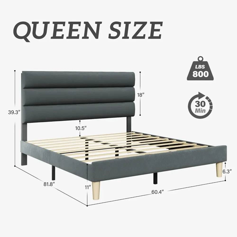Velvet Upholstered Platform Bed Frame With Noise-Free Support - Omega Lifestyles