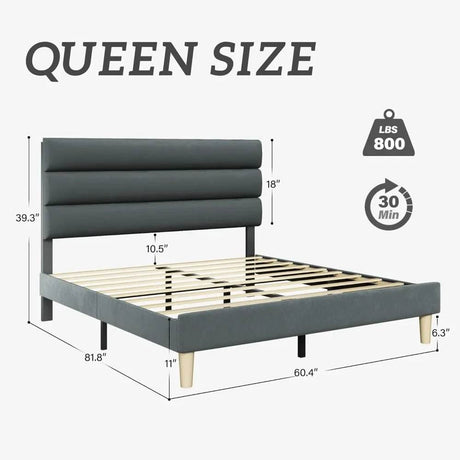 Velvet Upholstered Platform Bed Frame With Noise-Free Support - Omega Lifestyles