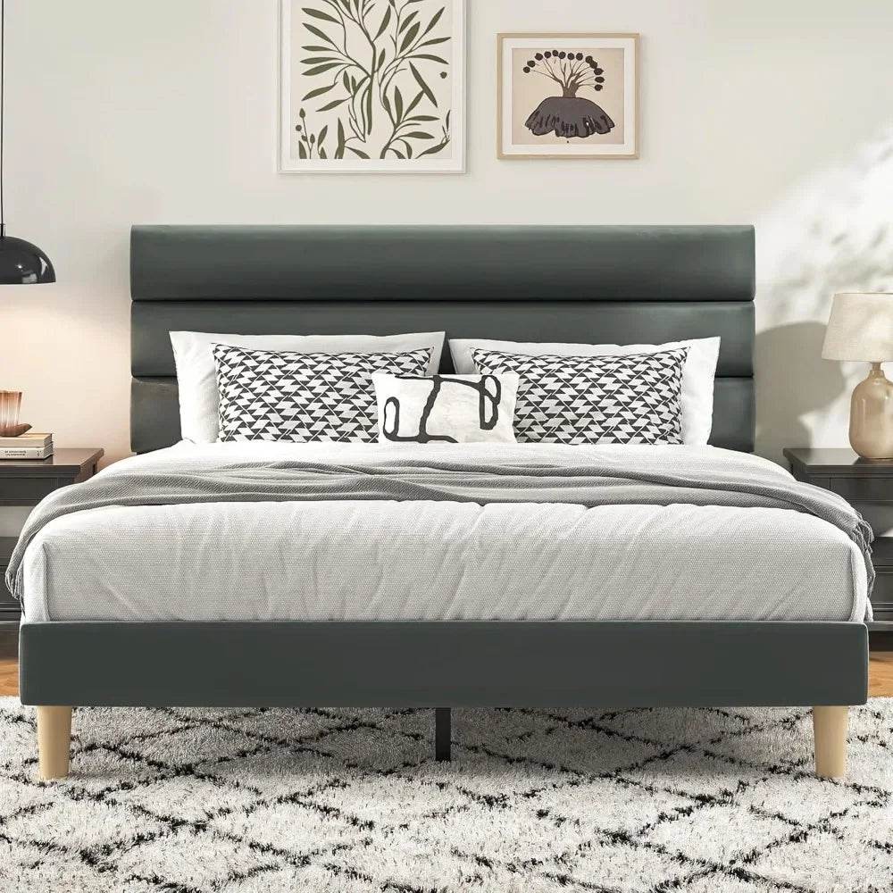 Velvet Upholstered Platform Bed Frame With Noise-Free Support - Omega Lifestyles