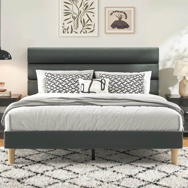 Velvet Upholstered Platform Bed Frame With Noise-Free Support - Omega Lifestyles