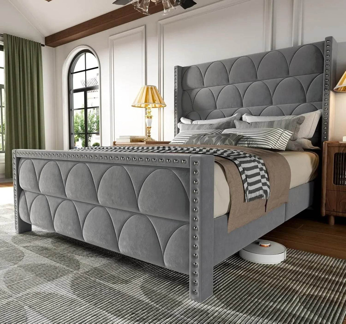 Velvet Wingback Platform Bed Frame - Omega Lifestyles