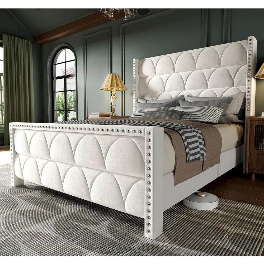 Velvet Wingback Platform Bed Frame - Omega Lifestyles