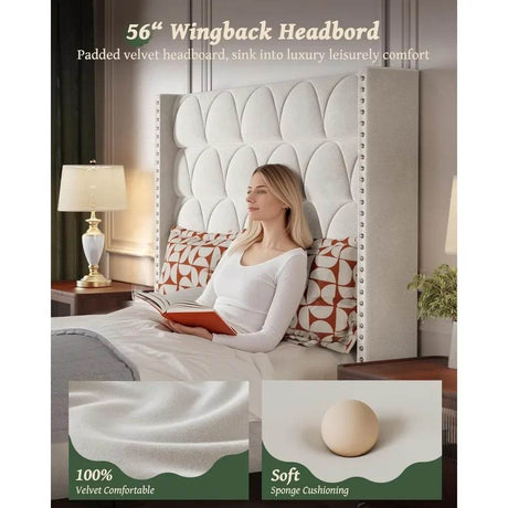 Velvet Wingback Platform Bed Frame - Omega Lifestyles