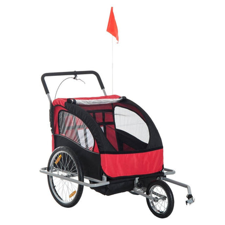 Kids Two - Seat Aluminum Bike Trailer With Safety Harness - Aosom - Omega Lifestyles