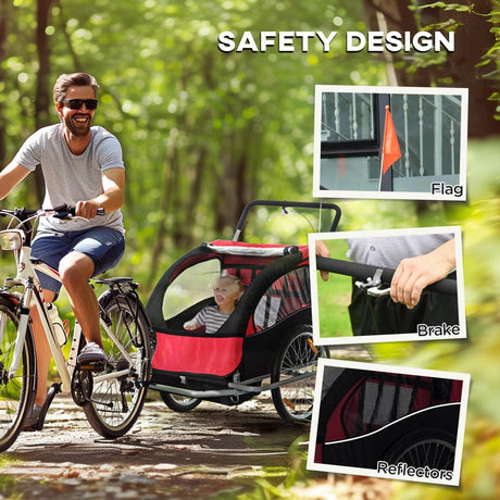 Kids Two - Seat Aluminum Bike Trailer With Safety Harness - Aosom - Omega Lifestyles