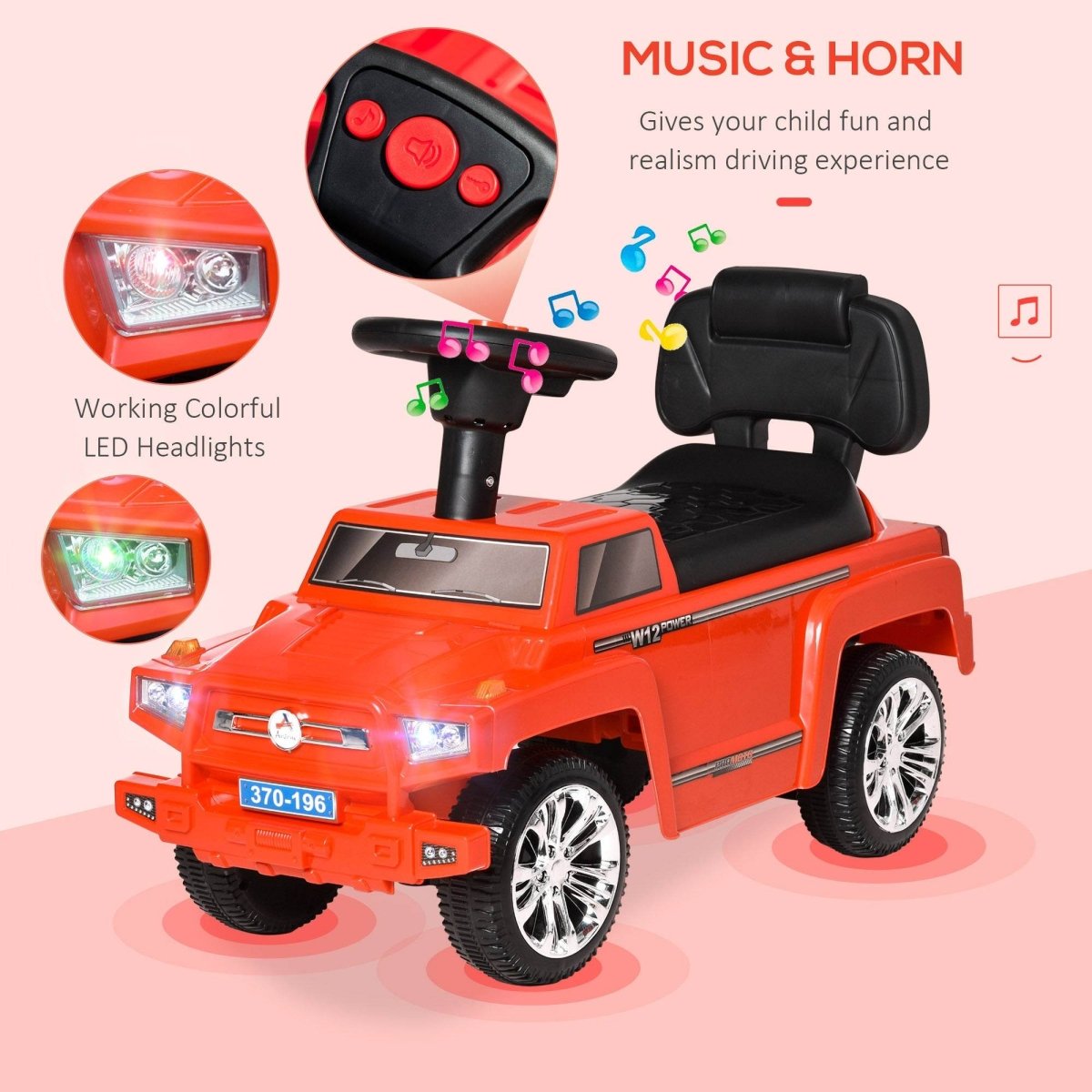 Toddler Ride On Push Car With Horn Music Lights - Aosom - Omega Lifestyles