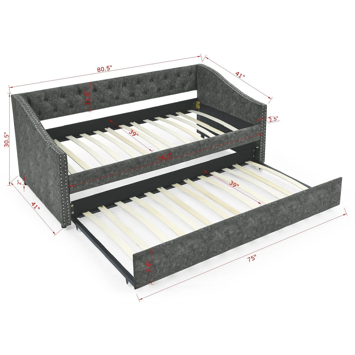 Twin Upholstered Tufted Daybed With Trundle Frame - Omega Lifestyles