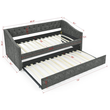 Twin Upholstered Tufted Daybed With Trundle Frame - Omega Lifestyles