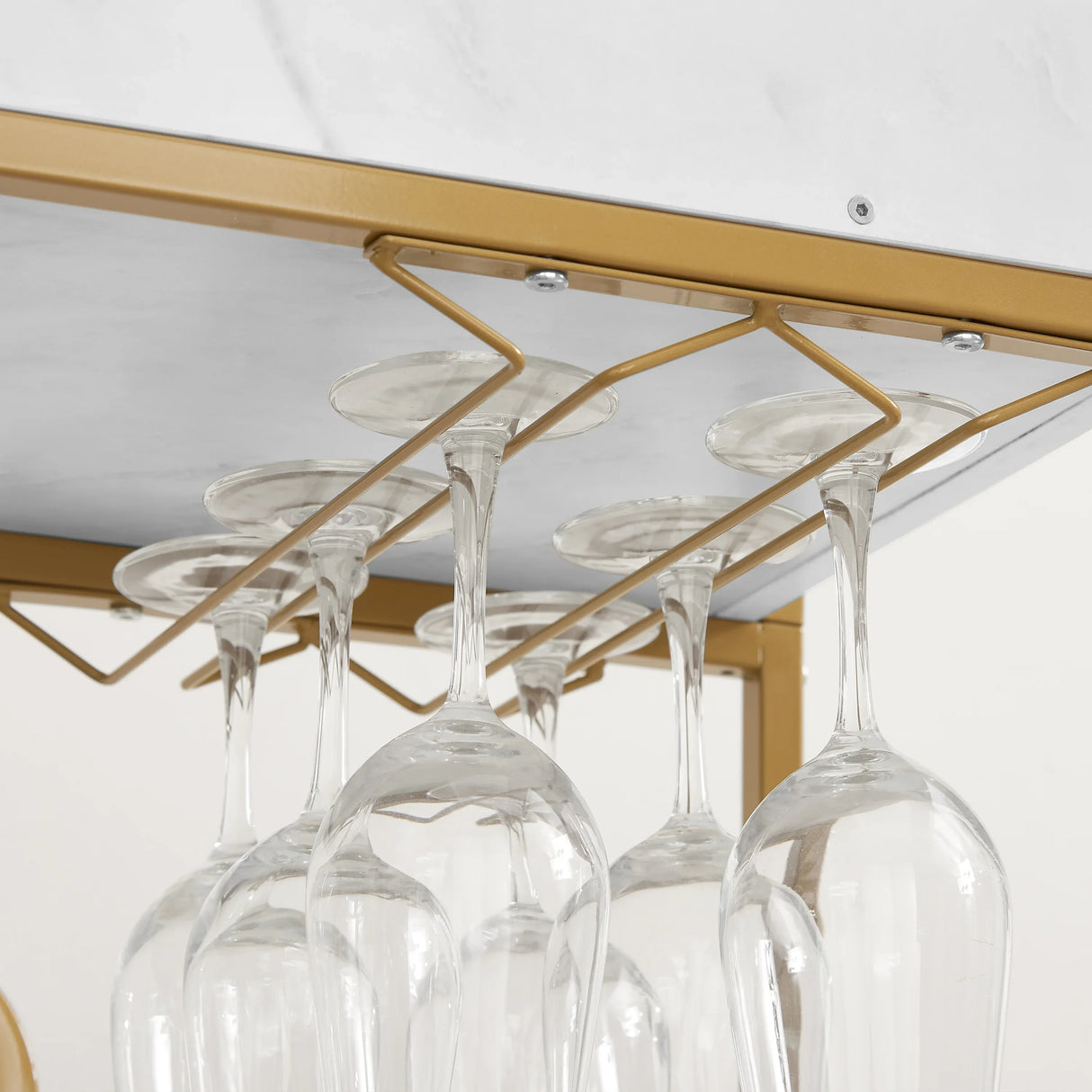 Gold Two-Tier Metal Bar Cart With Wine Rack and Wheels - Omega Lifestyles