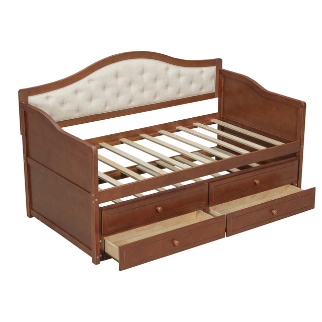 Twin Daybed With Trundle And Storage Drawers Walnut - Omega Lifestyles
