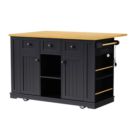 Large Kitchen Island Storage Cart With Bar Stools and Power Outlet - Omega Lifestyles