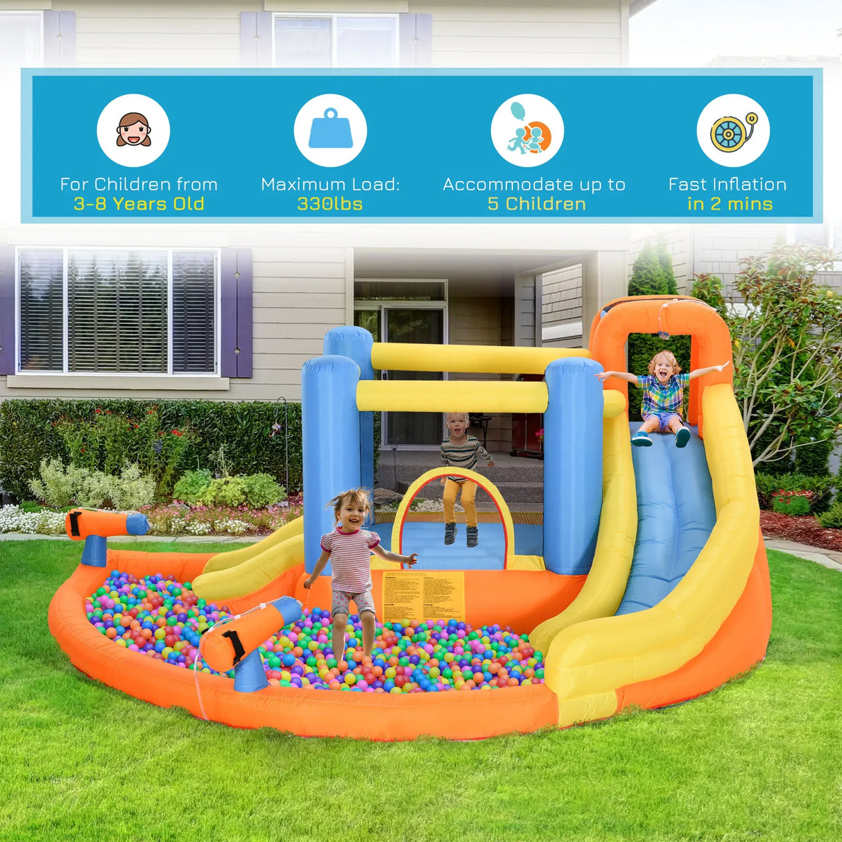 Kids Inflatable 5-in-1 Water Slide Bounce House - Omega Lifestyles