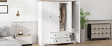 4 Door White Solid Wood MDF Wardrobe Armoire - Omega Lifestyles