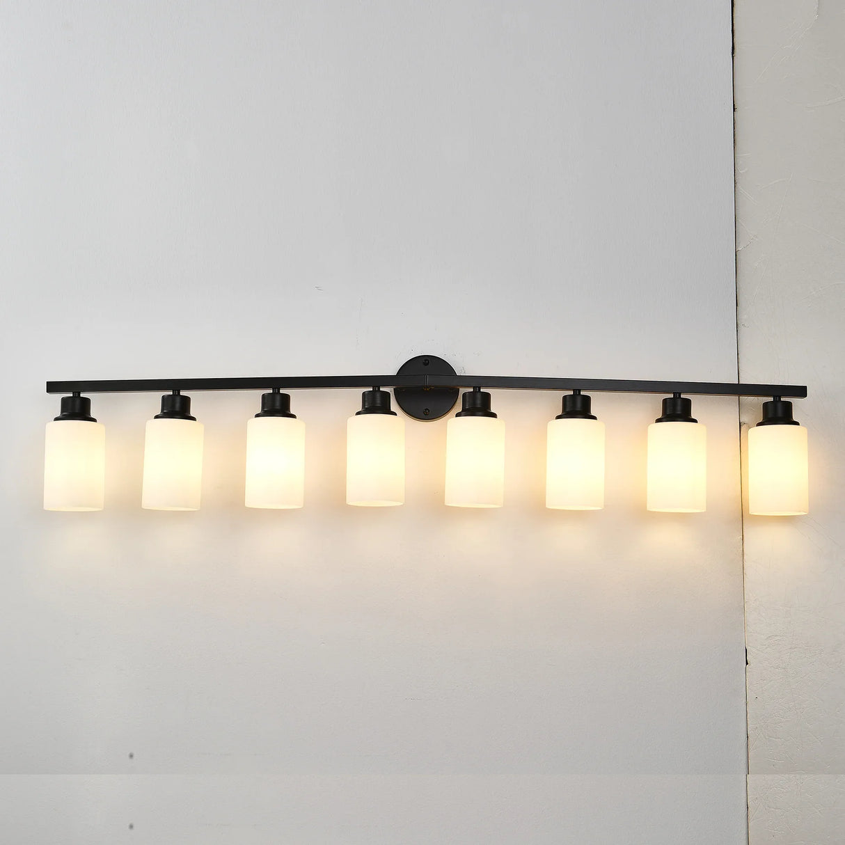 Modern Matte Black Glass 8-Light Wall Sconce Vanity Lamp - Omega Lifestyles