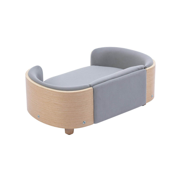Scandinavian Style Solid Wood Elevated Pet Bed With Velvet Cushion - Omega Lifestyles