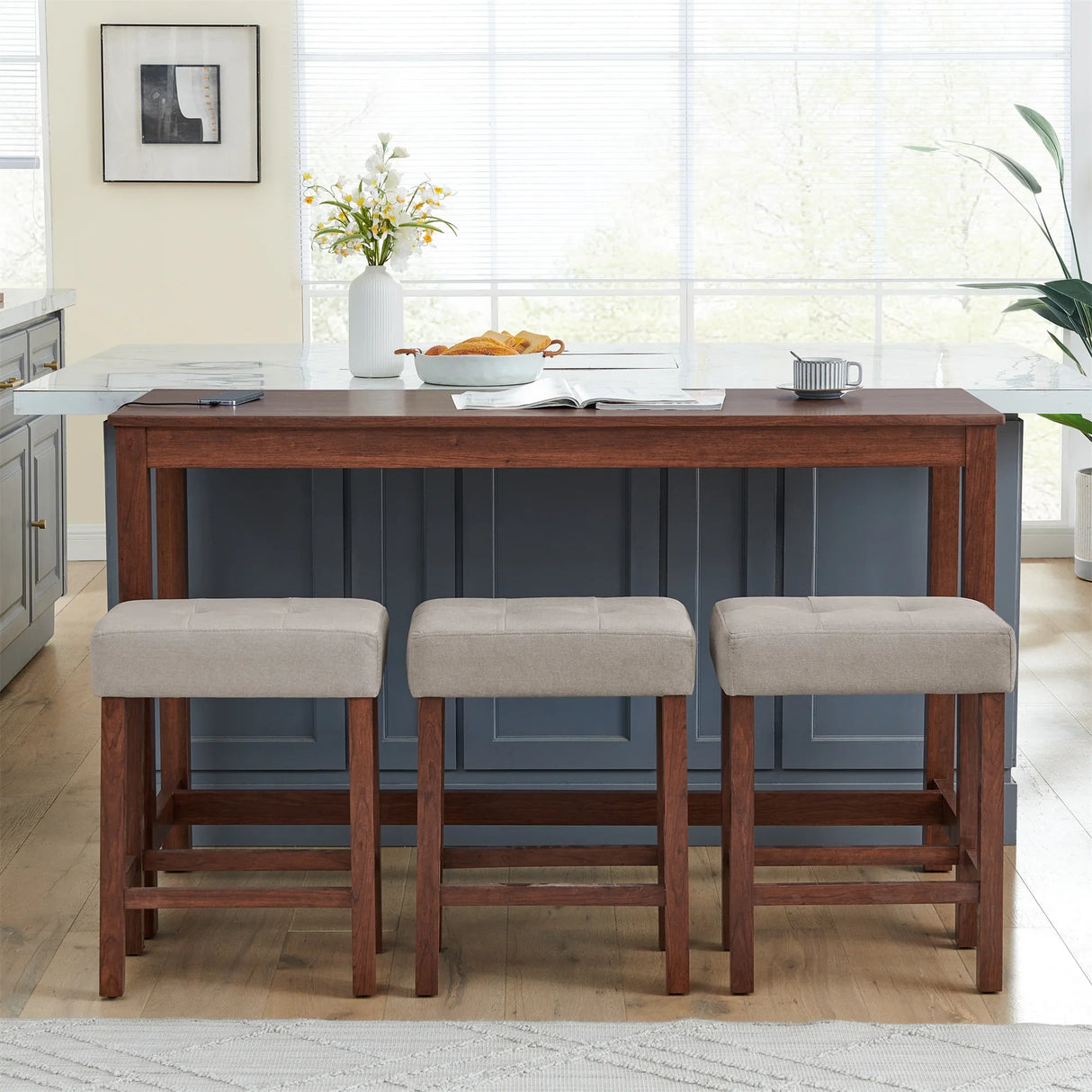 4-Piece Cherry Wood Bar Table Set With Power Outlets - Omega Lifestyles