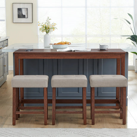 4-Piece Cherry Wood Bar Table Set With Power Outlets - Omega Lifestyles