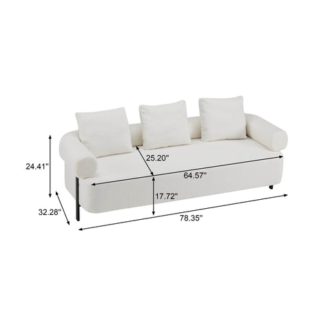 Modern 3-Seater Beige Boucle Upholstered Sofa With Pillows - Omega Lifestyles
