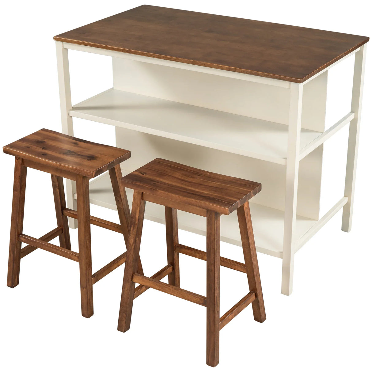 Rustic Solid Wood Kitchen Island Set With Seating - Omega Lifestyles