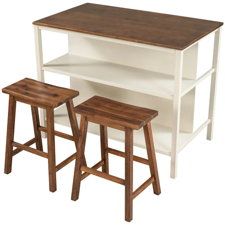 Rustic Solid Wood Kitchen Island Set With Seating - Omega Lifestyles