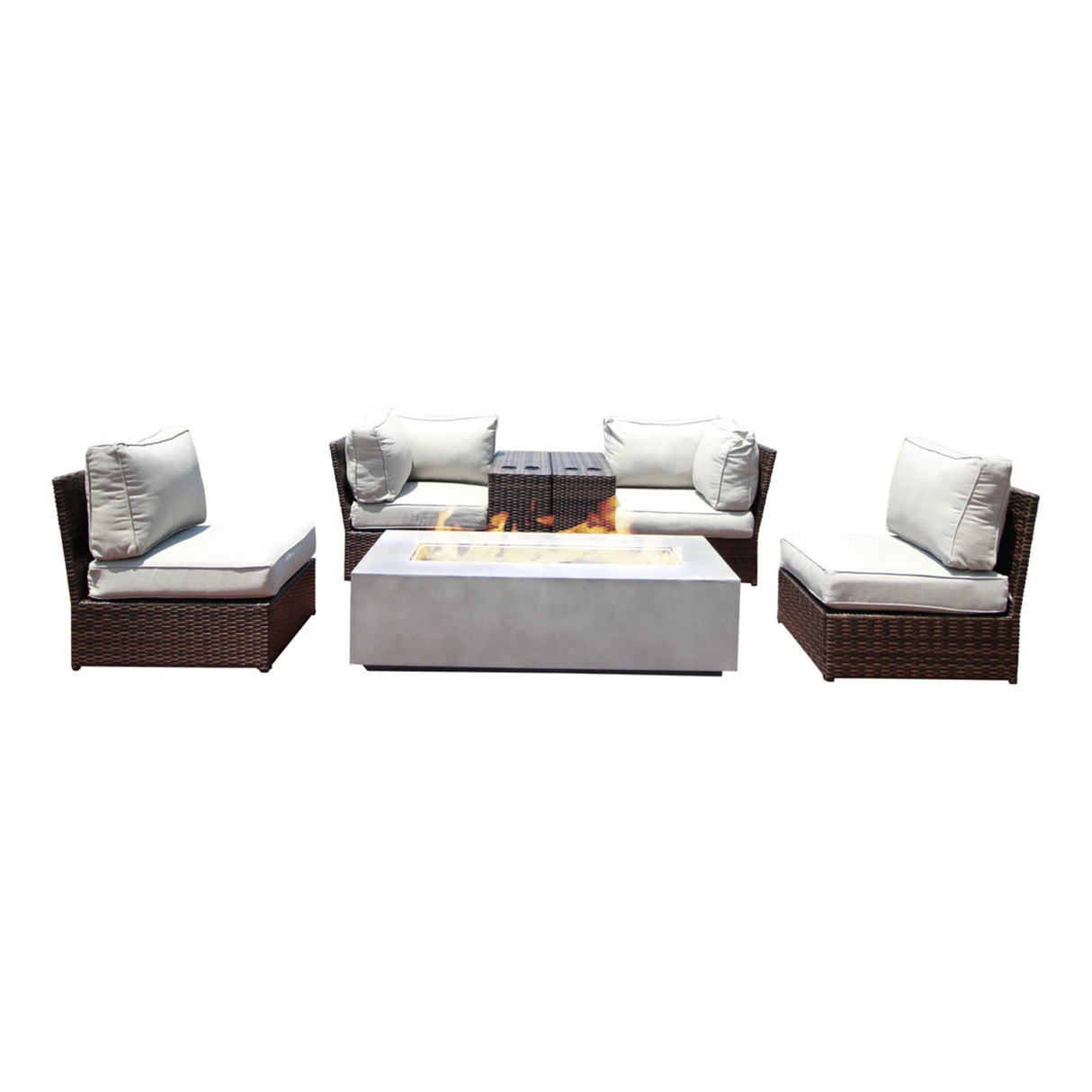 Outdoor 7-Piece Wicker Sofa Set With Cushions Fire Pit